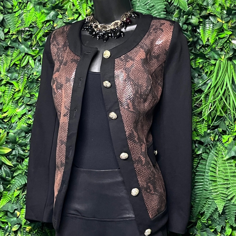 Vintage Midnight Velvet Blazer Jacket Women Small Black Brown  Snake Print  3555